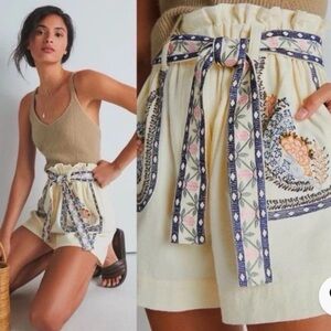Anthropologie Annaleigh Cream Ivory Embroidered Boho Shorts Large